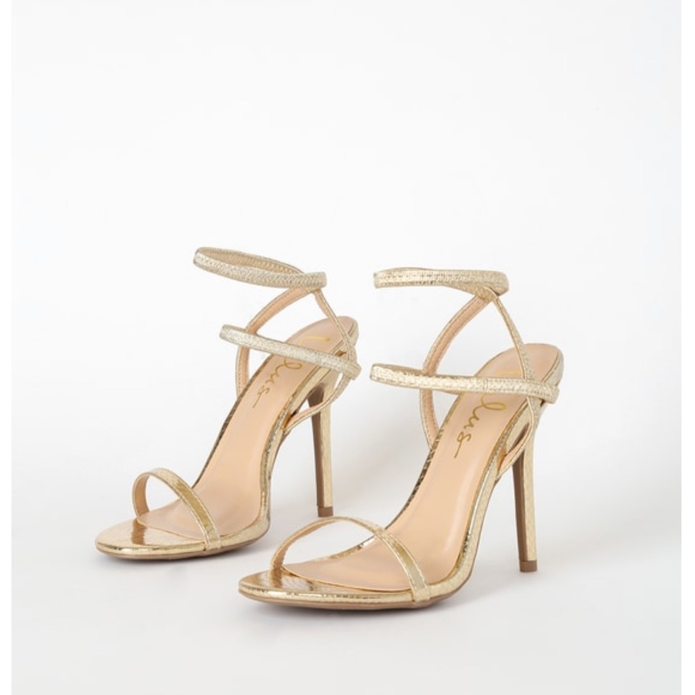 Lulu’s Gold Ankle Strap Heels